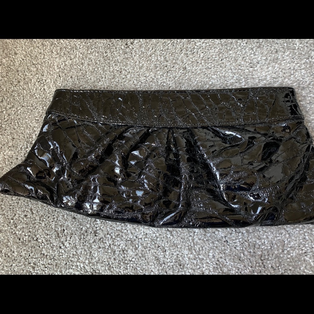Lauren Merkin Textured Patent Black Clutch